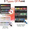 imageESRICH 141PCS Deluxe Artist Painting Set Painting Supplies with 84 PaintOil WatercolorAcrylic Paint Metal and Wooden Easels Canvas Paper Pads Paintbrushes etc for Adults Kids Artists141