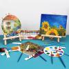 imageESRICH Acrylic Paint Canvas Set52 Piece Professional Painting Supplies Kit with 2 Wood Easel2  12Colors2  10 BrushesCircular Canvas EtcPremium Paint Kit for KidsStudents Artists and Beginner24Color