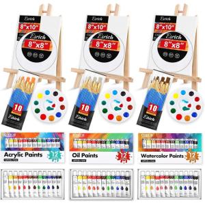image122PCS Professional Painting SetArt Painting Supplies KitCanvas Painting Kit with Tabletop Wooden Easel72ColorsAcrylic Paint SetWatercolorOil Brushes CanvasesPainting Set for Kids Adults36Color