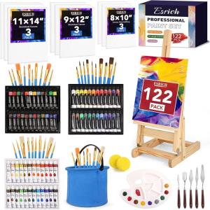 image122PCS Professional Painting SetArt Painting Supplies KitCanvas Painting Kit with Tabletop Wooden Easel72ColorsAcrylic Paint SetWatercolorOil Brushes CanvasesPainting Set for Kids Adults72Color