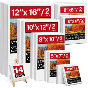 image14 Packs Stretched Canvas for Painting MultiSize 12x16 10x12 8x10 5x7 8x8 6x6 4x4 2 of Each Primed Blank Canvas for Oil Acrylic Paintfor Beginner Artist14Pack Canvas