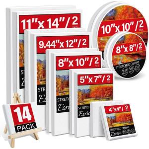 image14 Packs Stretched Canvases for Painting Multi Pack 11x14 944x12 8x10 5x7 4x4 Round Canvas with 8x810x102 of Each Blank Primed Canvas for Oil Paint Acrylic Paint for Beginners Artists14ps7size x2