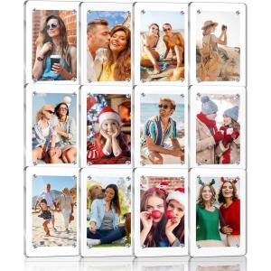 imageESRICH 12 PackAcrylic Fridge Magnetic Frame Mini Picture Frames Double Sided Photo Magnet Frames for RefrigeratorMini Clear Picture Frame Gifts 236 x 354Inch12pack