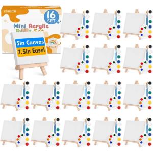 imageESRICH 20 Set Mini Canvas Painting Kit Minis Acrylic Paint Set Valentines Day Gifts44in Stretched Canvas with Easel Acrylic PaintsBrushesPaletteMini Easel Canvas for Kids Adults Painting Party16 set 55