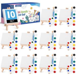 imageESRICH 20 Set Mini Canvas Painting Kit Minis Acrylic Paint Set Valentines Day Gifts44in Stretched Canvas with Easel Acrylic PaintsBrushesPaletteMini Easel Canvas for Kids Adults Painting Party10 set 44