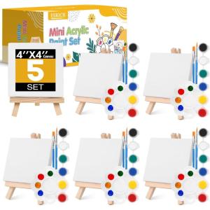 imageESRICH 20 Set Mini Canvas Painting Kit Minis Acrylic Paint Set Valentines Day Gifts44in Stretched Canvas with Easel Acrylic PaintsBrushesPaletteMini Easel Canvas for Kids Adults Painting Party5 set 44