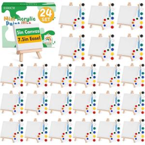 imageESRICH 20 Set Mini Canvas Painting Kit Minis Acrylic Paint Set Valentines Day Gifts44in Stretched Canvas with Easel Acrylic PaintsBrushesPaletteMini Easel Canvas for Kids Adults Painting Party5 x 5 inches