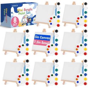 imageESRICH 20 Set Mini Canvas Painting Kit Minis Acrylic Paint Set Valentines Day Gifts44in Stretched Canvas with Easel Acrylic PaintsBrushesPaletteMini Easel Canvas for Kids Adults Painting Party8 set 55