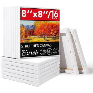 imageESRICH 4 Pack Stretched Canvas for Painting with 9x12 5x7 4x4 3x3 Primed AcidFree Cotton Blank Canvases for Painting Painting Canvas for Oil ampamp Acrylic Paint8x8in16P
