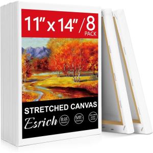 imageESRICH 4 Pack Stretched Canvas for Painting with 9x12 5x7 4x4 3x3 Primed AcidFree Cotton Blank Canvases for Painting Painting Canvas for Oil ampamp Acrylic Paint11x14in8P