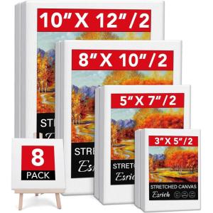 imageESRICH 4 Pack Stretched Canvas for Painting with 9x12 5x7 4x4 3x3 Primed AcidFree Cotton Blank Canvases for Painting Painting Canvas for Oil ampamp Acrylic Paint8PCS4sizes2 of Each