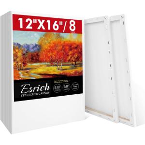 imageESRICH 4 Pack Stretched Canvas for Painting with 9x12 5x7 4x4 3x3 Primed AcidFree Cotton Blank Canvases for Painting Painting Canvas for Oil ampamp Acrylic Paint12x16in8P