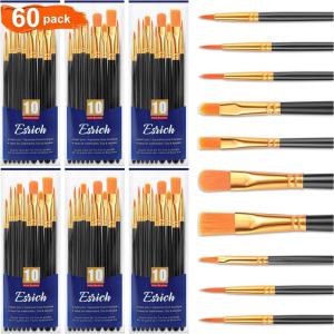 imageESRICH Acrylic Paint Brushes Set 16 Packs 160 Pcs Nylon Brush Head Suitable for Acrylic Oil WatercolorRock Body Face Nail ArtPerfect Suit of Art Painting Best Gift for Kids Adult DrawingBlack