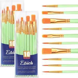imageESRICH Acrylic Paint Brushes Set8Packs 80 Pcs Nylon Paintbrushes Head Suitable for Acrylic Oil Watercolor Rock Body Face Nail Art Perfect Suit of Art Painting Best Gift for Kids Adult DrawingGreen