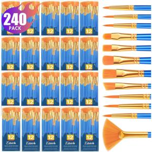 imageESRICH Paint Brushes Set20 Pack 240 Pcs Nylon Hair Paintbrushes RoundPointed Tip Paint BrushArtist Paint Brushes for Acrylic PaintingAcrylic Oil Watercolor Face ArtsKids Adult Drawing240p