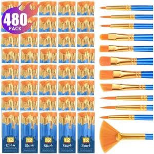 imageESRICH Paint Brushes Set20 Pack 240 Pcs Nylon Hair Paintbrushes RoundPointed Tip Paint BrushArtist Paint Brushes for Acrylic PaintingAcrylic Oil Watercolor Face ArtsKids Adult Drawing480p
