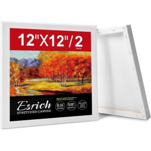 imageESRICH Stretched Canvas for Painting 5 Pack 8x10 Canvas Value Pack Primed AcidFree Cotton Blank Canvas Paint Canvases for Oil ampamp Acrylic Paint12x12