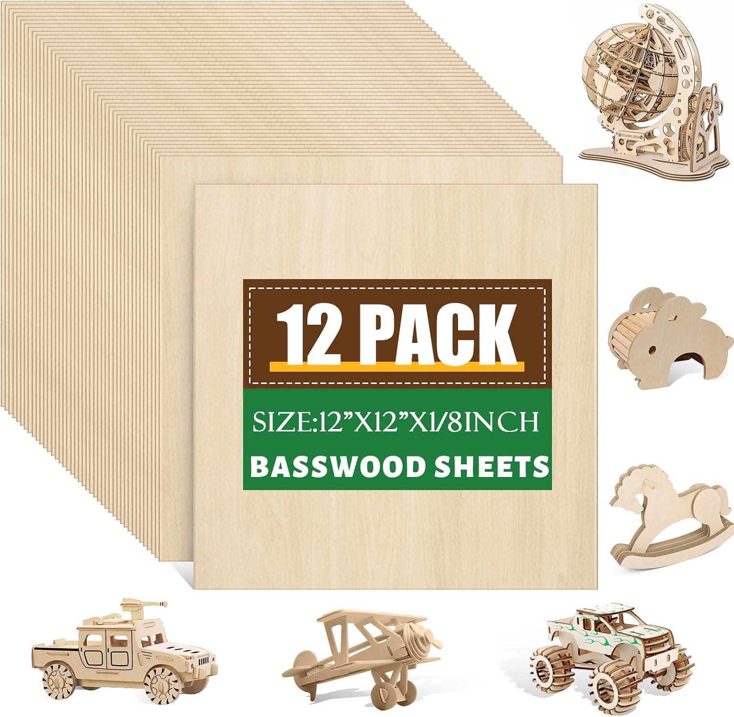 image60 Pack Basswood Sheets 12x12x18 Inch for CraftsUnfinished Wood for Laser Cutting ampamp EngravingWood BuriningPlywood for Architectural ModelsBasswood 12 P
