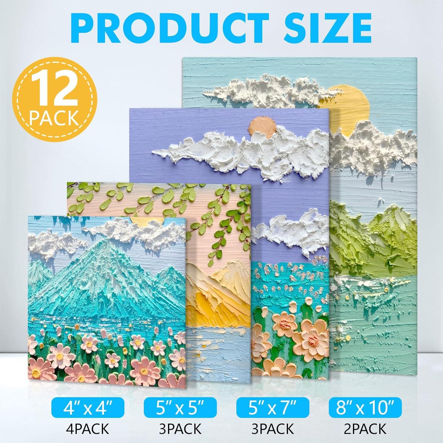 imageESRICH 48 Pack Canvas Boards for Painting 6Pcs of 4x4 4x6 5x6 6x6 8x10 10x10 9x12 11x14 Canvas for Painting Cotton Primed Blank Painting Canvas Panels for Oil Acrylic Watercolor12 pack4x4 5x5 5x7 8x10