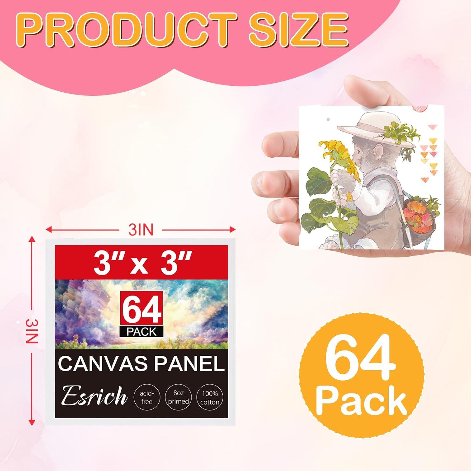imageESRICH 5x7IN Small Canvases for Painting12 Pack Mini Canvas Boards Cotton Painting Canvas Primed Acid Free Mini Blank Canvas Panels for Oil PaintWatercolorAcrylic PaintGouacheampampTempera3x3in 64pack