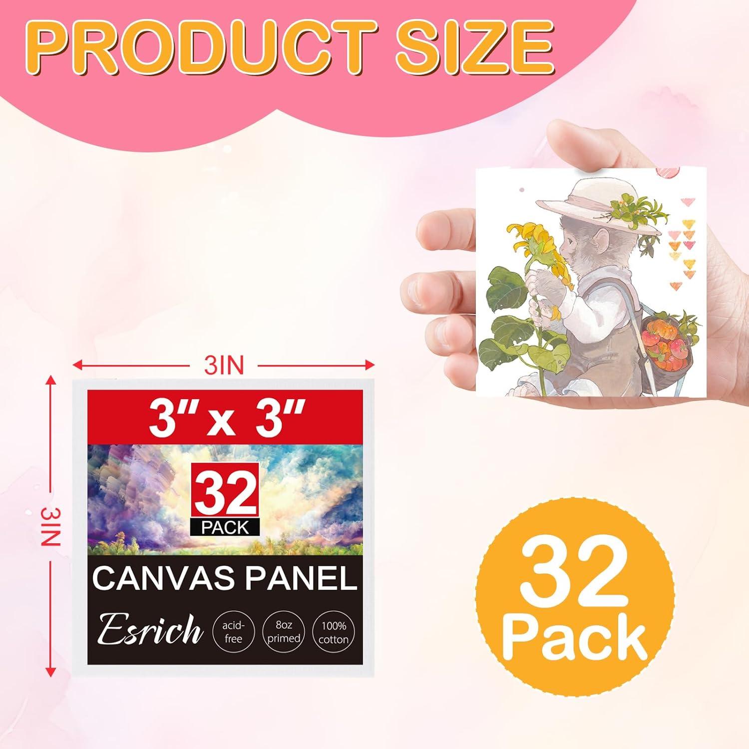imageESRICH 5x7IN Small Canvases for Painting12 Pack Mini Canvas Boards Cotton Painting Canvas Primed Acid Free Mini Blank Canvas Panels for Oil PaintWatercolorAcrylic PaintGouacheampampTempera3x3in 32pack