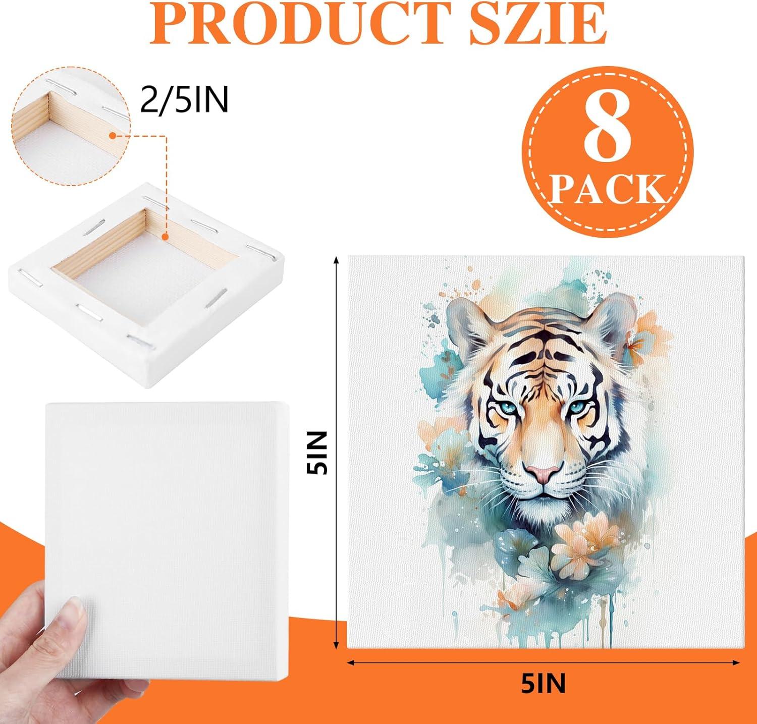 imageESRICH 8 Pack Mini Canvases for Painting 5x5In 25Profile Small Square Canvases Primed Cotton Small Stretched Canvas for Kids Painting Supplies Such as Painting PartiesSchoolampampHome Decor Projects