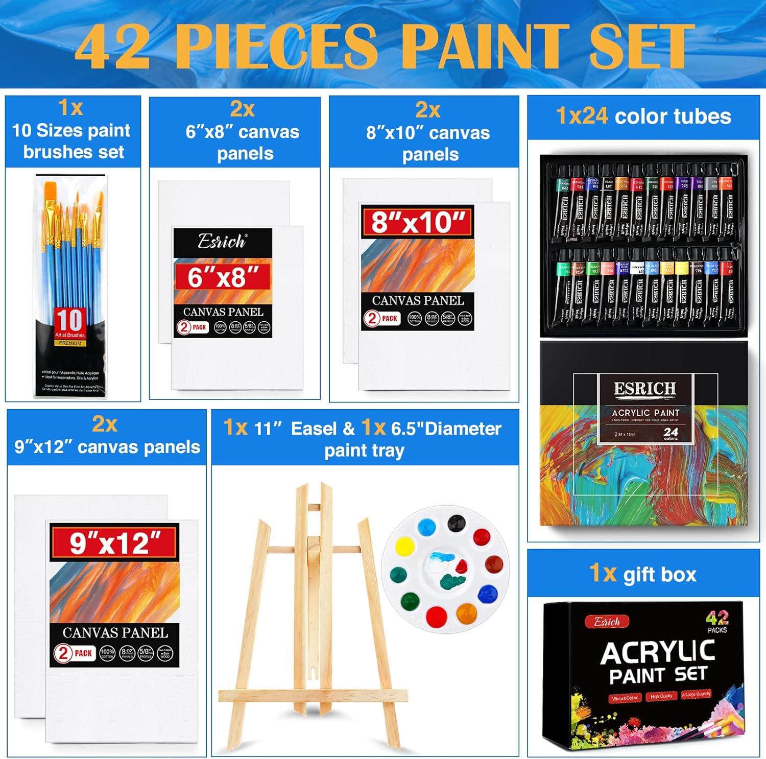 imageESRICH Acrylic Paint Set 12 Colors2 Pack with 20 Paint Brushes24 Acrylic Paints for AdultsKidsBeginnerProfessional ArtistsNonToxic Craft Paint kit for PaperCanvasRockWoodCeramic24Color