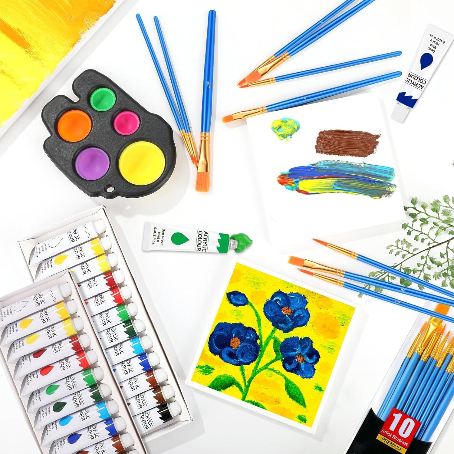 imageESRICH Acrylic Paint Set 12 Colors2 Pack with 20 Paint Brushes24 Acrylic Paints for AdultsKidsBeginnerProfessional ArtistsNonToxic Craft Paint kit for PaperCanvasRockWoodCeramic2 Set 12 Color
