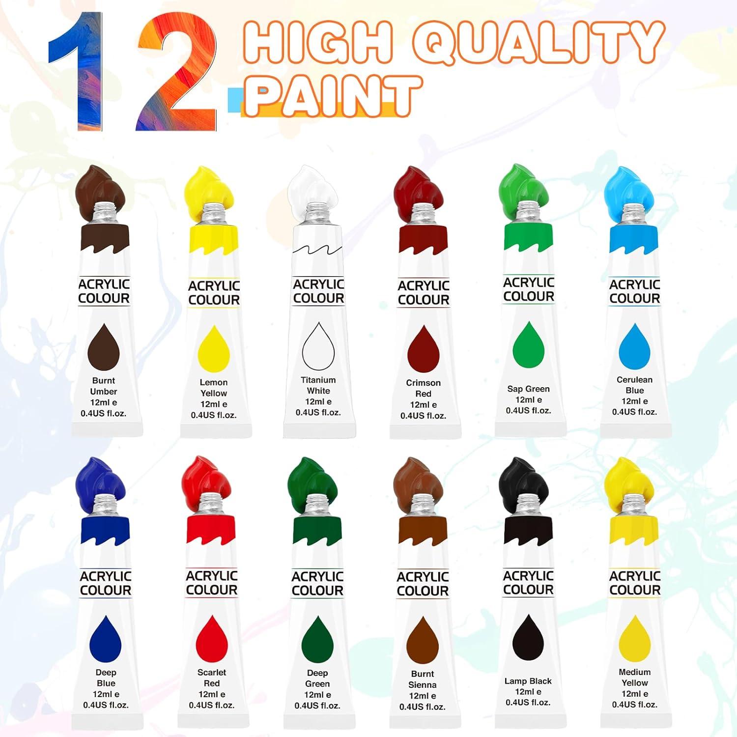 imageESRICH Acrylic Paint Set 12 Colors2 Pack with 20 Paint Brushes24 Acrylic Paints for AdultsKidsBeginnerProfessional ArtistsNonToxic Craft Paint kit for PaperCanvasRockWoodCeramic2 Set 12 Color