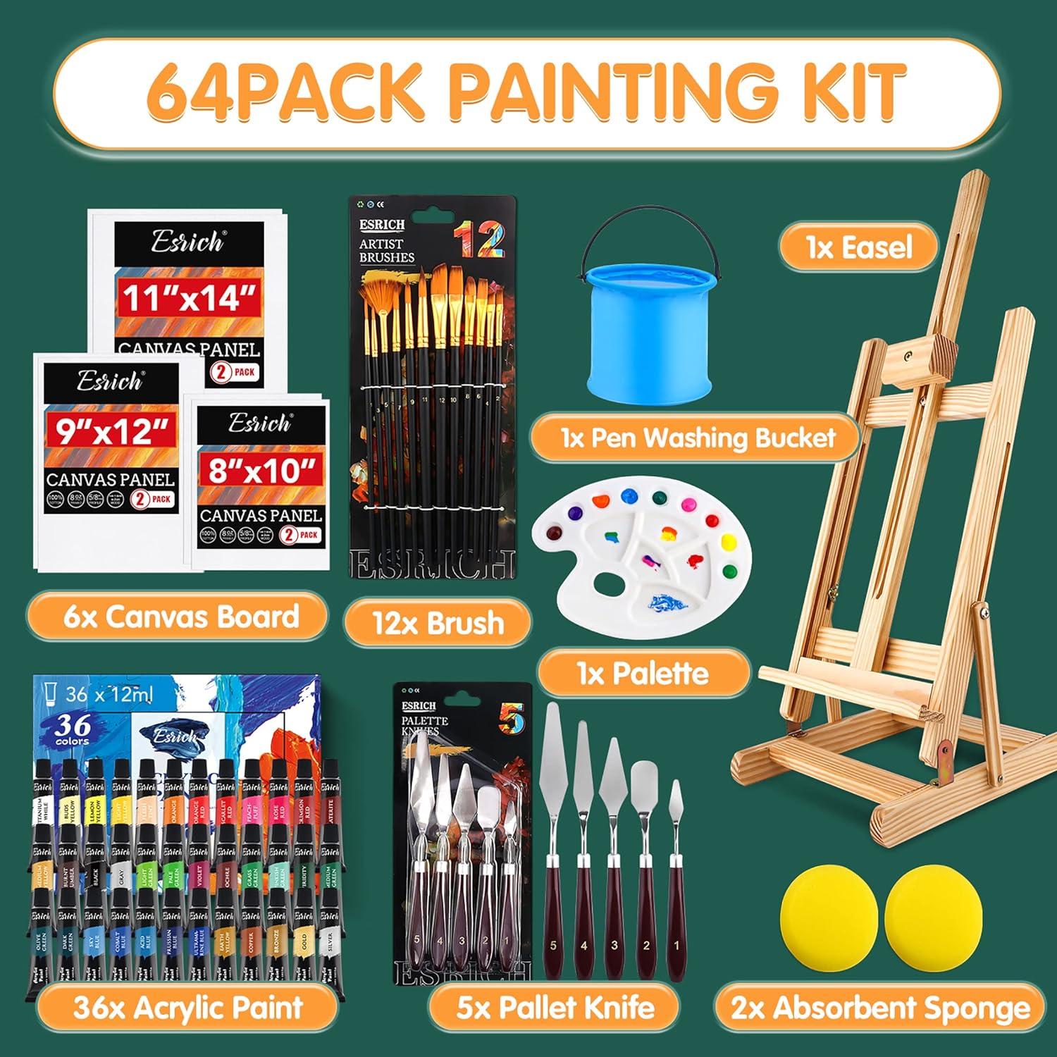 imageESRICH Acrylic Paint Set 12 Colors2 Pack with 20 Paint Brushes24 Acrylic Paints for AdultsKidsBeginnerProfessional ArtistsNonToxic Craft Paint kit for PaperCanvasRockWoodCeramic36Color