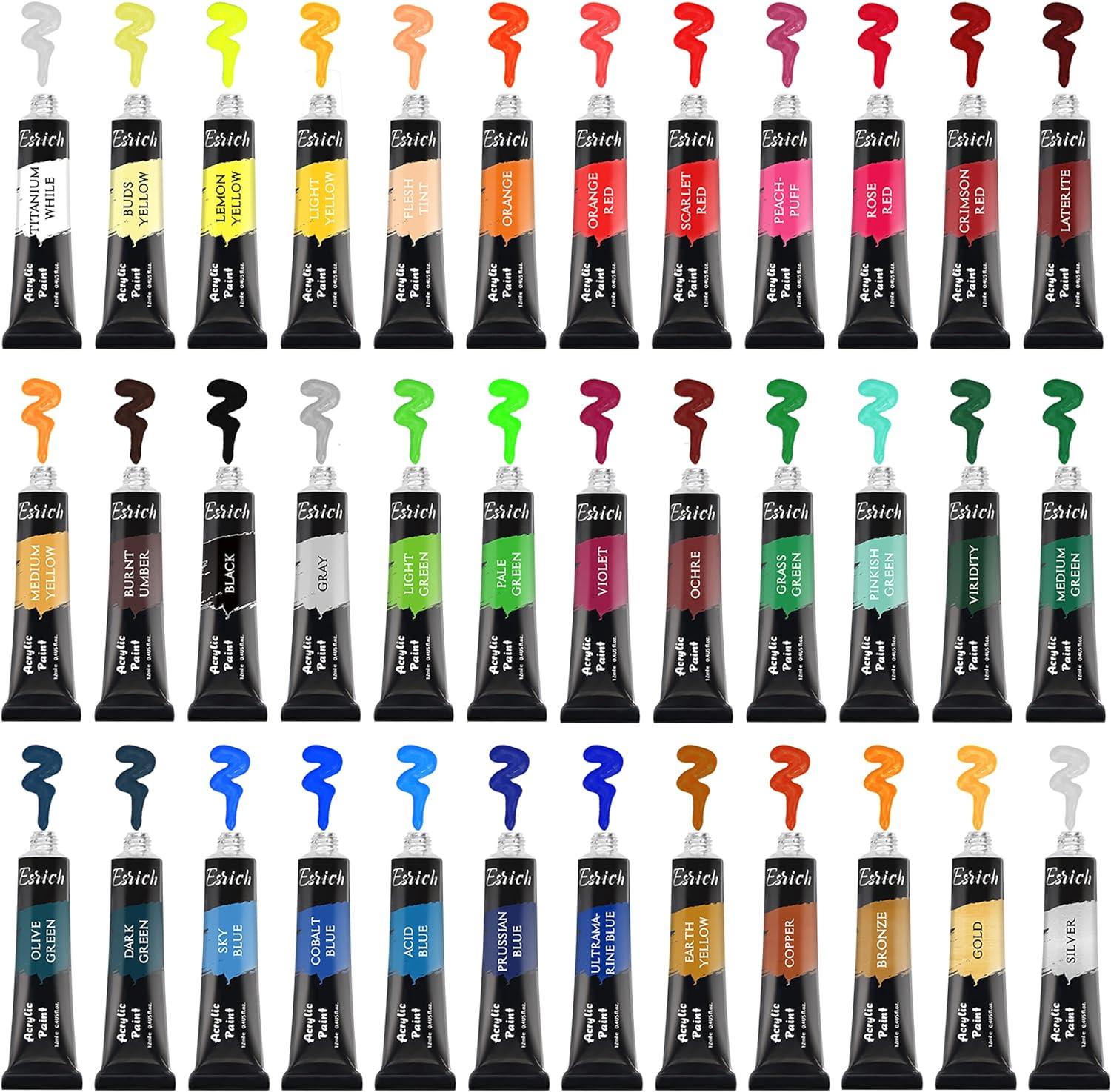 imageESRICH Acrylic Paint Set 12 Colors2 Pack with 20 Paint Brushes24 Acrylic Paints for AdultsKidsBeginnerProfessional ArtistsNonToxic Craft Paint kit for PaperCanvasRockWoodCeramic36Color