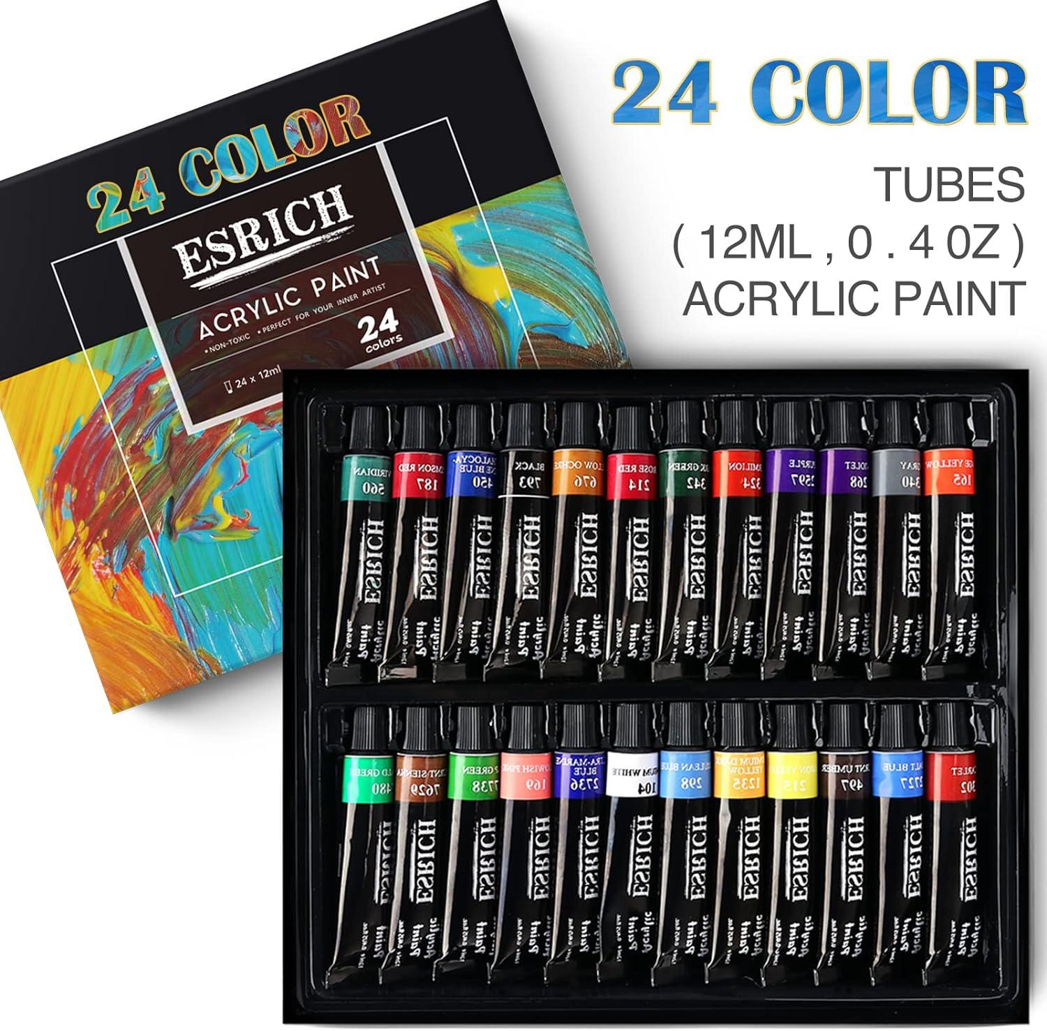 imageESRICH Acrylic Paint Set 12 Colors2 Pack with 20 Paint Brushes24 Acrylic Paints for AdultsKidsBeginnerProfessional ArtistsNonToxic Craft Paint kit for PaperCanvasRockWoodCeramic24Color