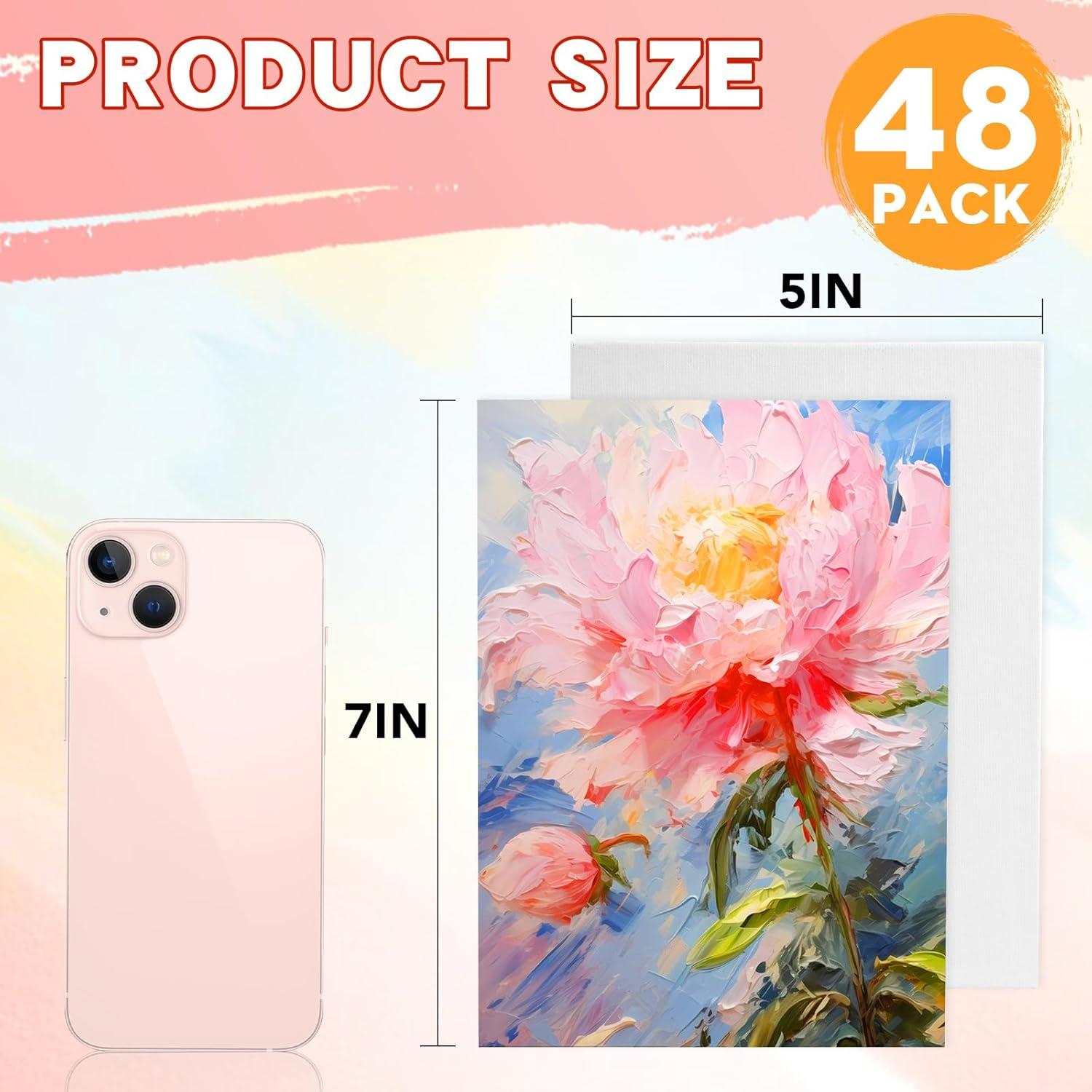 imageESRICH Canvas Boards for Painting 5x7IN 48 Pack Small Canvases for Painting Canvas Primed AcidFree Blank Canvas Panels for Oil Paint Watercolor Acrylic Paint Gouache ampamp Tempera5x7in