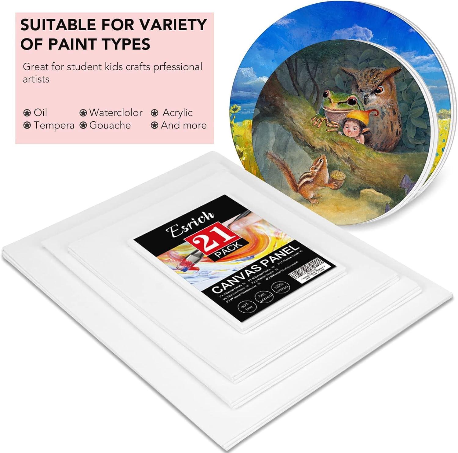imageESRICH Canvases for Painting 8Pack Painting Canvas with 9x128x104x6Canvas Panels for Oil PaintWatercolorAcrylic PaintGouache and Tempera21 Packs Canvas Panel  7 Sizes3 of Each