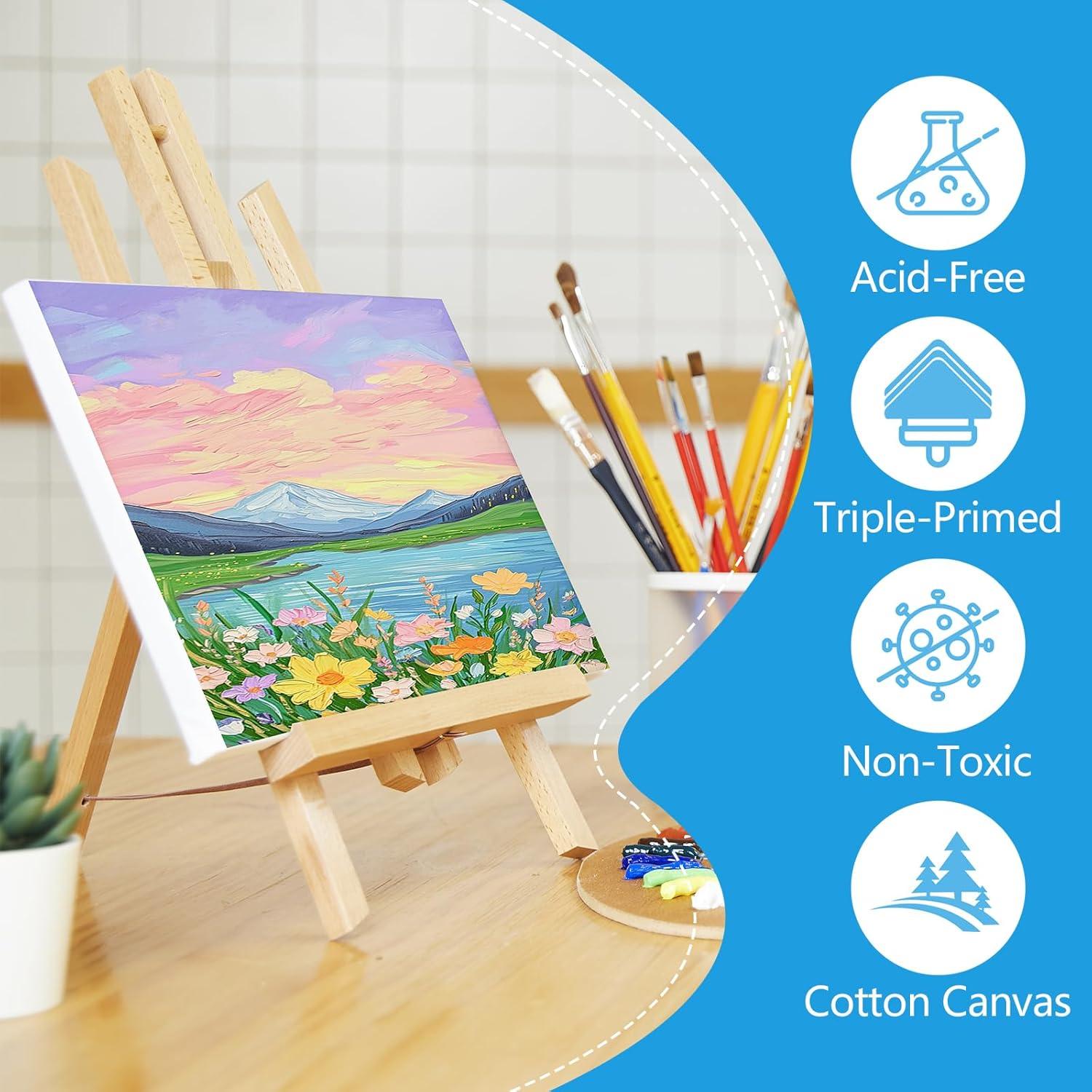 imageESRICH Small Stretched Canvas for Painting 6x6 inch 25Profile Art Primed 6 Pack Canvases for Painting Cotton Small Professional Blank Paint Canvas for Kids and Art Supplies for Acrylics Oils5x7in8P