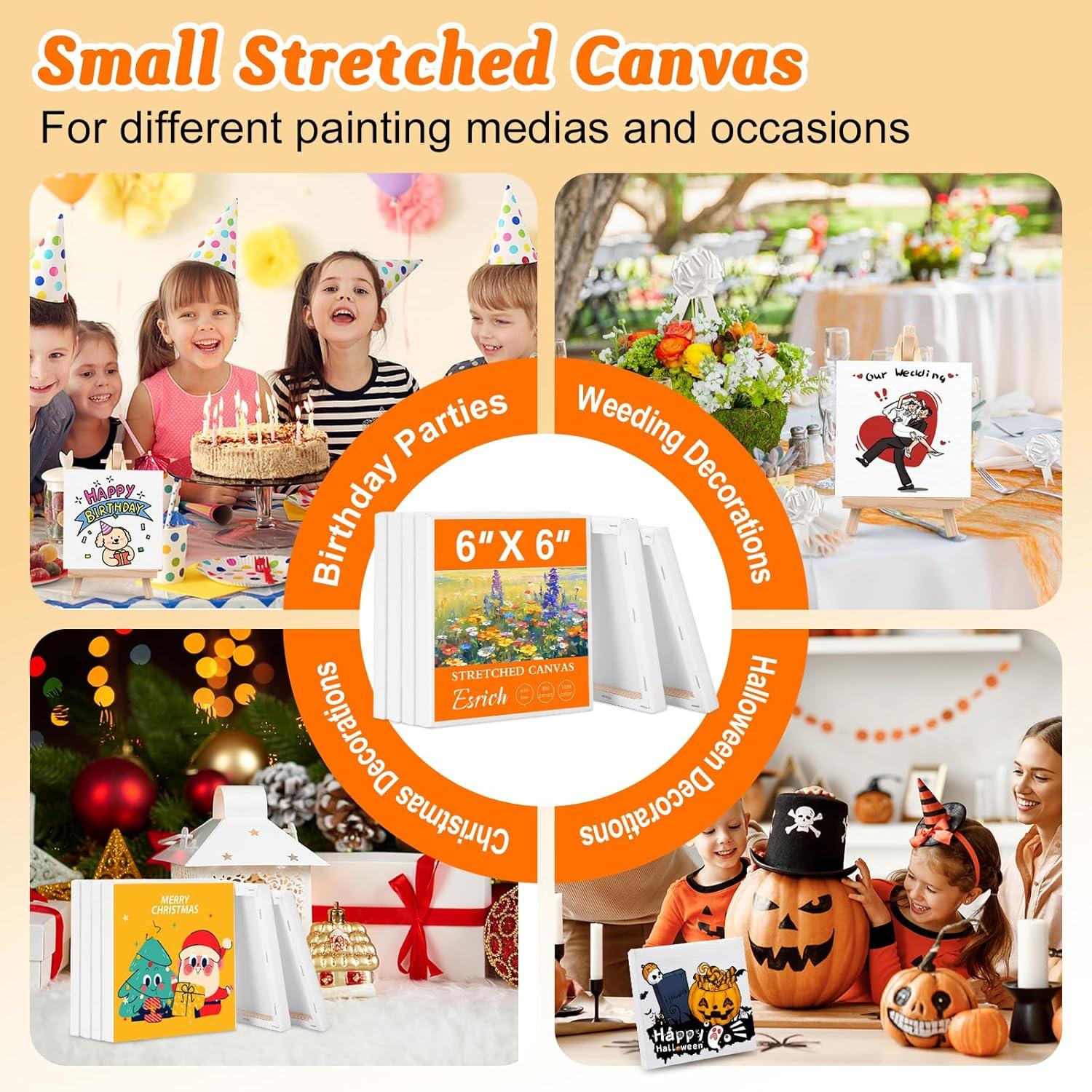 imageESRICH Small Stretched Canvas for Painting 6x6 inch 25Profile Art Primed 6 Pack Canvases for Painting Cotton Small Professional Blank Paint Canvas for Kids and Art Supplies for Acrylics Oils6x6in6P