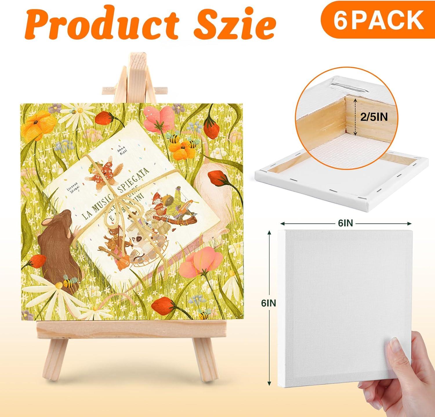 imageESRICH Small Stretched Canvas for Painting 6x6 inch 25Profile Art Primed 6 Pack Canvases for Painting Cotton Small Professional Blank Paint Canvas for Kids and Art Supplies for Acrylics Oils6x6in6P