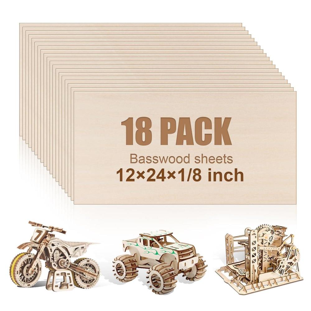 image24Pack Basswood Sheets 4x6x116 Inch Basswood for Laser Cutting ampamp Engraving Thin Plywood Wood Sheets Unfinished Wood for Crafts DIY Architectural Models Wood Burning and PaintingBasswood 18 pack