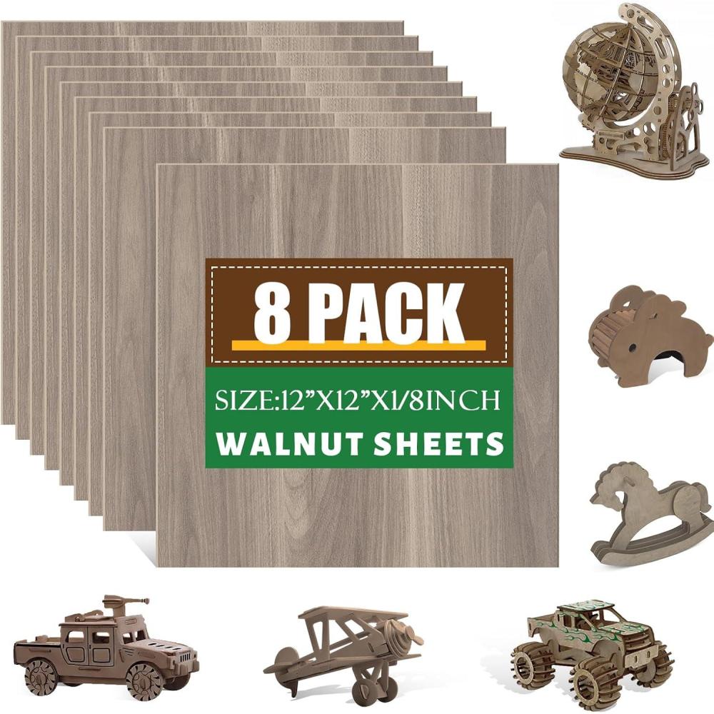 image60 Pack Basswood Sheets 12x12x18 Inch for CraftsUnfinished Wood for Laser Cutting ampamp EngravingWood BuriningPlywood for Architectural ModelsWalnut 8 p
