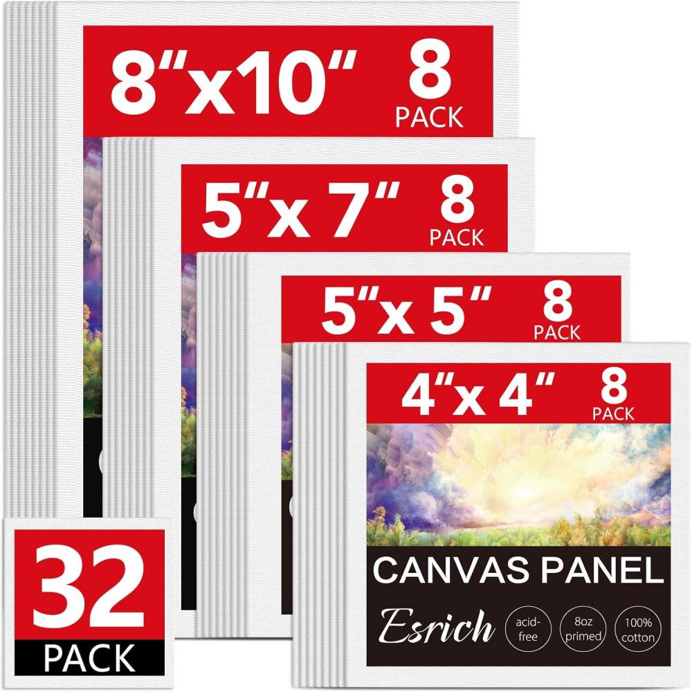 imageESRICH 48 Pack Canvas Boards for Painting 6Pcs of 4x4 4x6 5x6 6x6 8x10 10x10 9x12 11x14 Canvas for Painting Cotton Primed Blank Painting Canvas Panels for Oil Acrylic Watercolor32 pack4x4 5x5 5x7 8x10