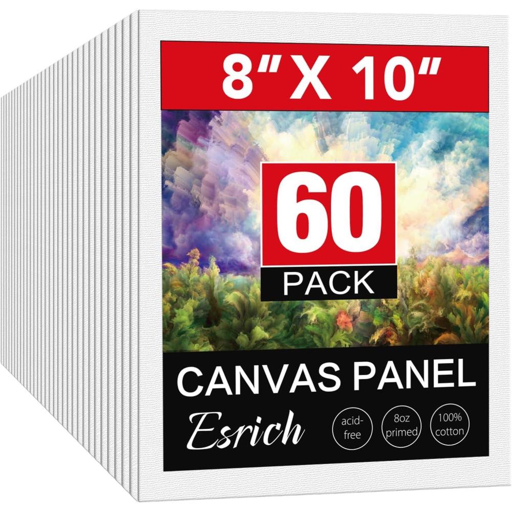 imageESRICH 5x7IN Small Canvases for Painting12 Pack Mini Canvas Boards Cotton Painting Canvas Primed Acid Free Mini Blank Canvas Panels for Oil PaintWatercolorAcrylic PaintGouacheampampTempera8x10in 60pack