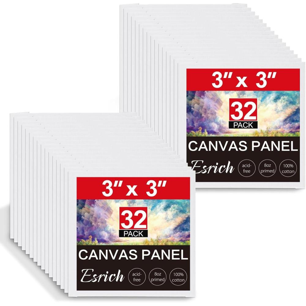 imageESRICH 5x7IN Small Canvases for Painting12 Pack Mini Canvas Boards Cotton Painting Canvas Primed Acid Free Mini Blank Canvas Panels for Oil PaintWatercolorAcrylic PaintGouacheampampTempera3x3in 32pack