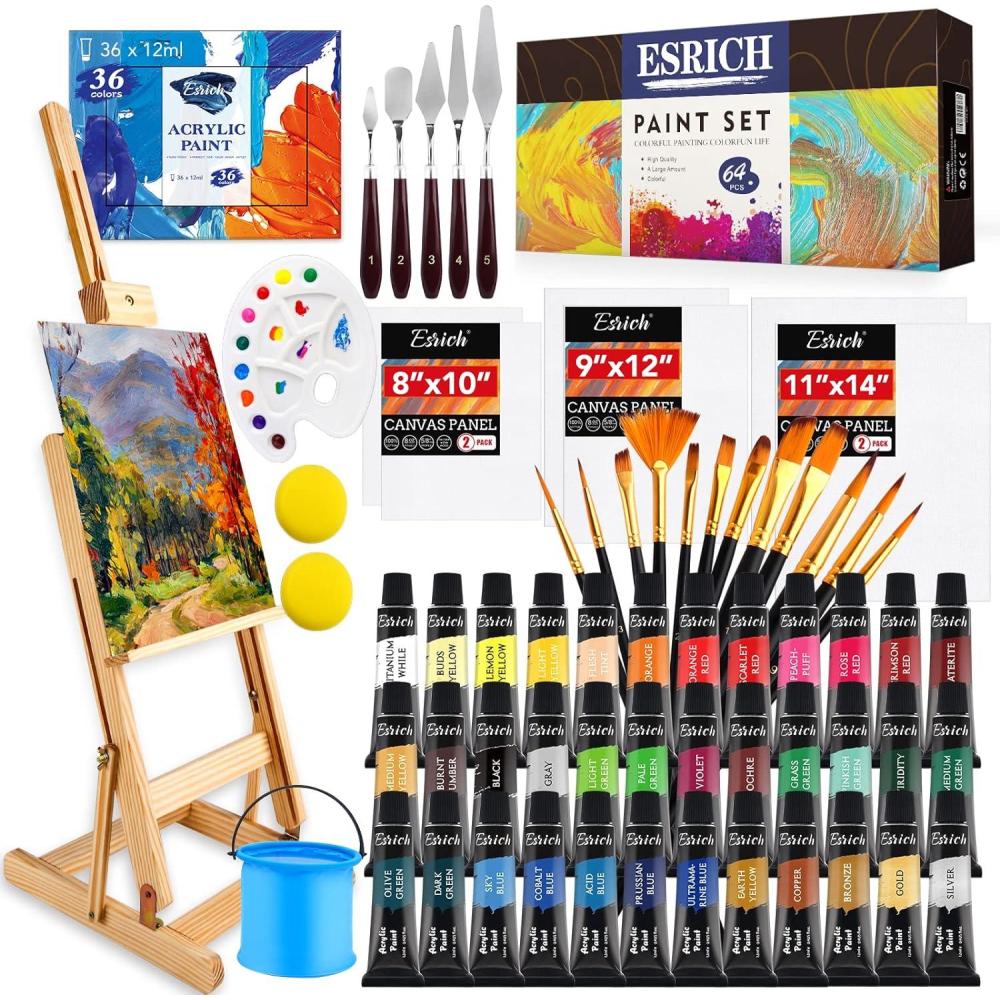 imageESRICH Acrylic Paint Set 12 Colors2 Pack with 20 Paint Brushes24 Acrylic Paints for AdultsKidsBeginnerProfessional ArtistsNonToxic Craft Paint kit for PaperCanvasRockWoodCeramic36Color