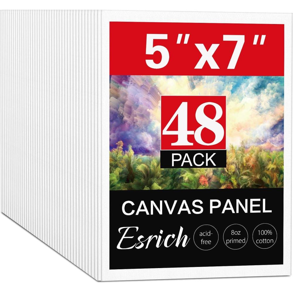 imageESRICH Canvas Boards for Painting 5x7IN 48 Pack Small Canvases for Painting Canvas Primed AcidFree Blank Canvas Panels for Oil Paint Watercolor Acrylic Paint Gouache ampamp Tempera5x7in