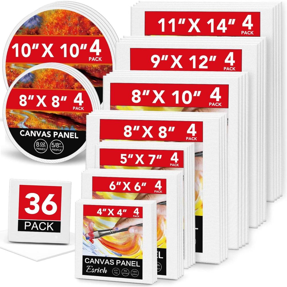 imageESRICH Canvases for Painting 8Pack Painting Canvas with 9x128x104x6Canvas Panels for Oil PaintWatercolorAcrylic PaintGouache and Tempera36 Packs Canvas Panel  9 Sizes4 of Each
