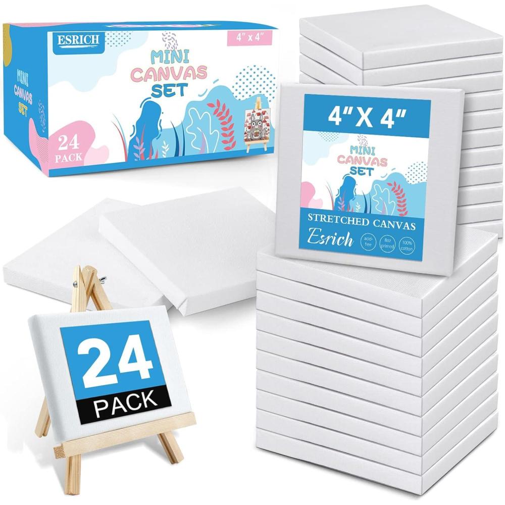 imageESRICH Mini Canvases for Painting Canvas in Bulk 32Pack 3x3In 25In Profile Small Square Canvas Blank Canvases are Great for School Projects and Kids Birthday Parties Home Decor Project4x4in24 Packs
