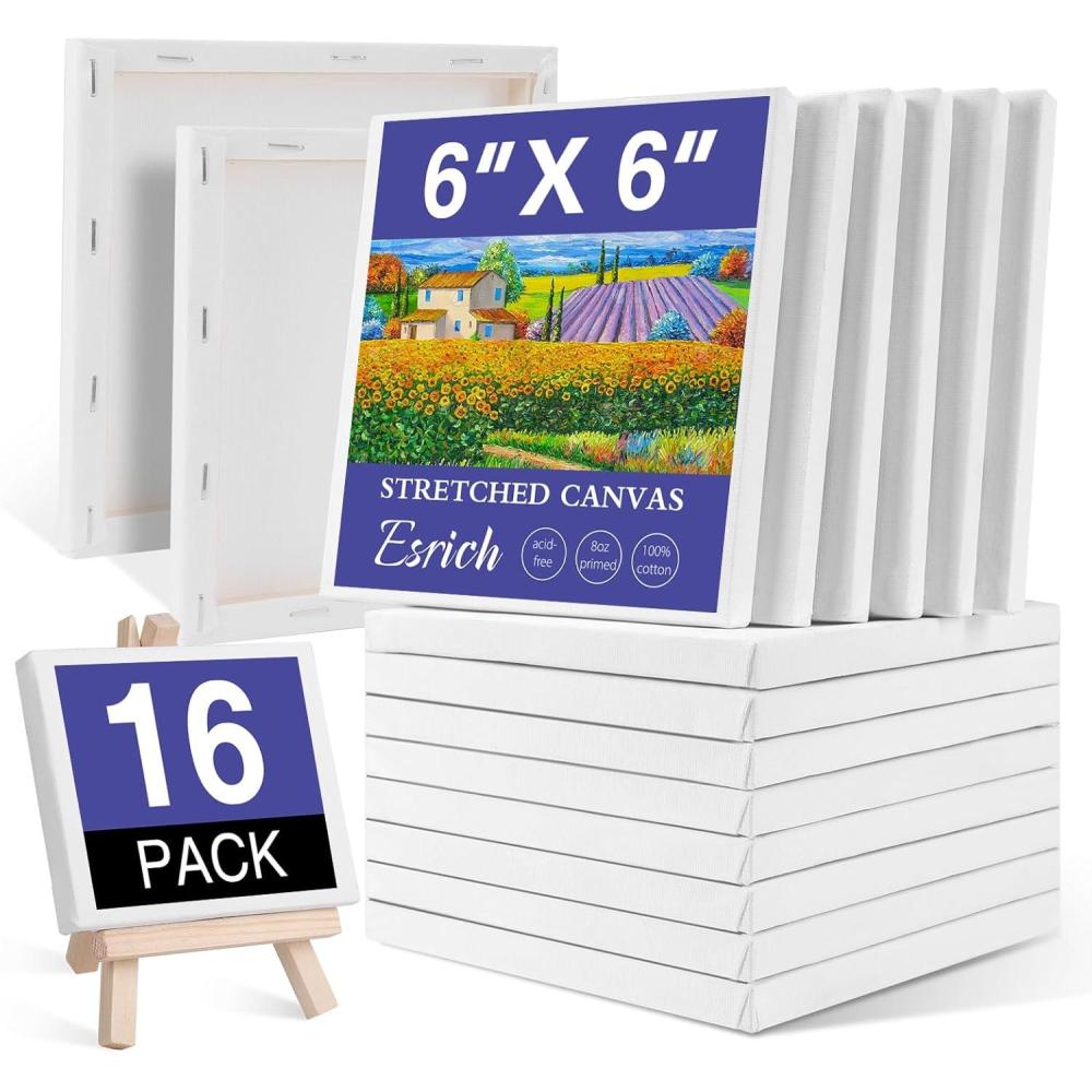 imageESRICH Mini Canvases for Painting Canvas in Bulk 32Pack 3x3In 25In Profile Small Square Canvas Blank Canvases are Great for School Projects and Kids Birthday Parties Home Decor Project6x6in16 Packs