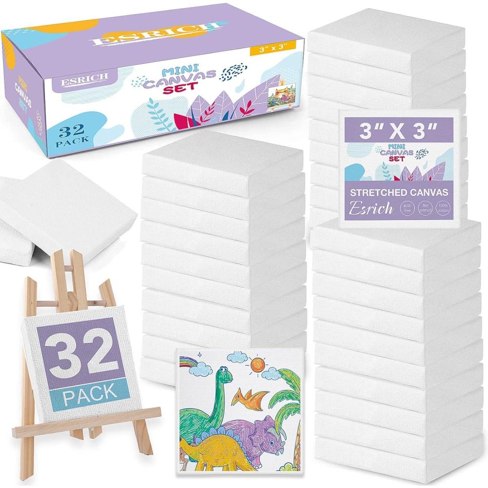 imageESRICH Mini Canvases for Painting Canvas in Bulk 32Pack 3x3In 25In Profile Small Square Canvas Blank Canvases are Great for School Projects and Kids Birthday Parties Home Decor Project3x3in32 Packs