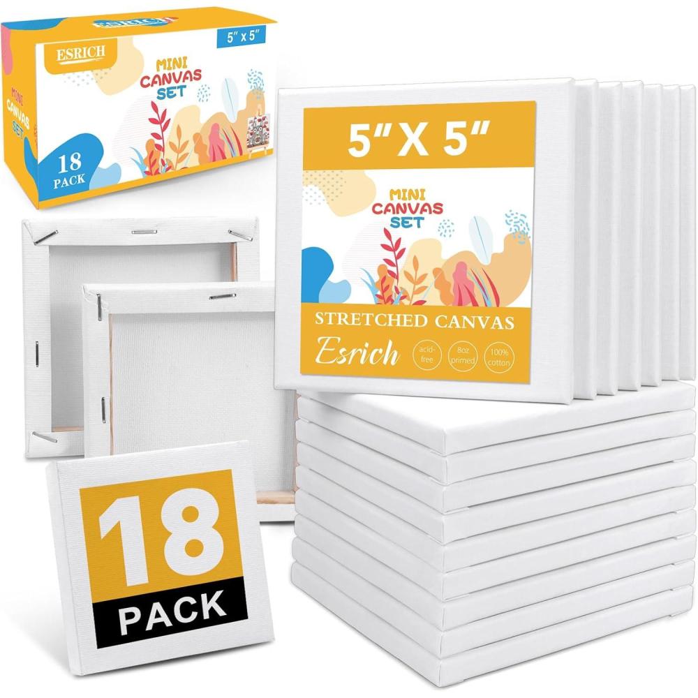 imageESRICH Mini Canvases for Painting Canvas in Bulk 32Pack 3x3In 25In Profile Small Square Canvas Blank Canvases are Great for School Projects and Kids Birthday Parties Home Decor Project5x5in18 Packs
