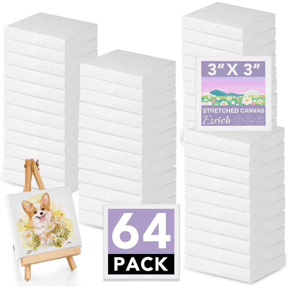 imageESRICH Mini Canvases for Painting Mini Canvas Bulk 200 Pack 24x24In 25In Profile Small Square Canvas Blank Canvases are Great for School Projects and Kids Birthday Parties Home Decor Project3x3in64 Packs